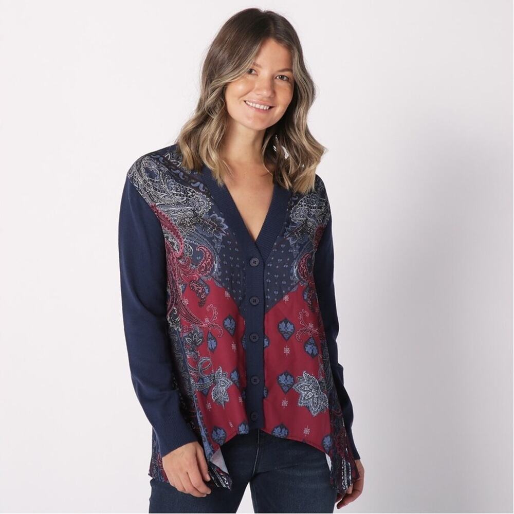 DG2 by Diane Gilman SoftEase Combo Printed Scarf Front Cardigan 2X‎ NWT